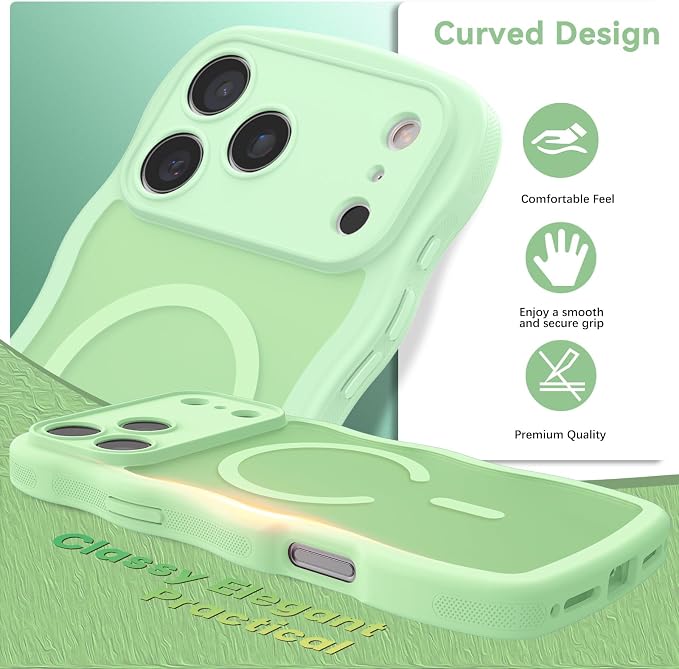 BENTOBEN Magnetic for iPhone 17 Pro Max Case, Cute Wavy [Full Camera Protection][Compatible with MagSafe] Matte Anti-Slip Bumper Women Men Boys Protective Cover for 17 ProMax 6.9",Matcha Green - Image 2