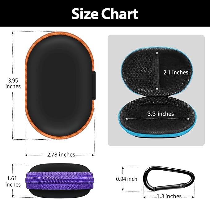 2Pack Oval Earbud Case Portable EVA Carrying Case Storage Bag Cell Phone Accessories Organizer with Carabiner for Earphone, Earbud, Earpieces, SD Memory Card, Camera Chips, Black/Purple - Image 4