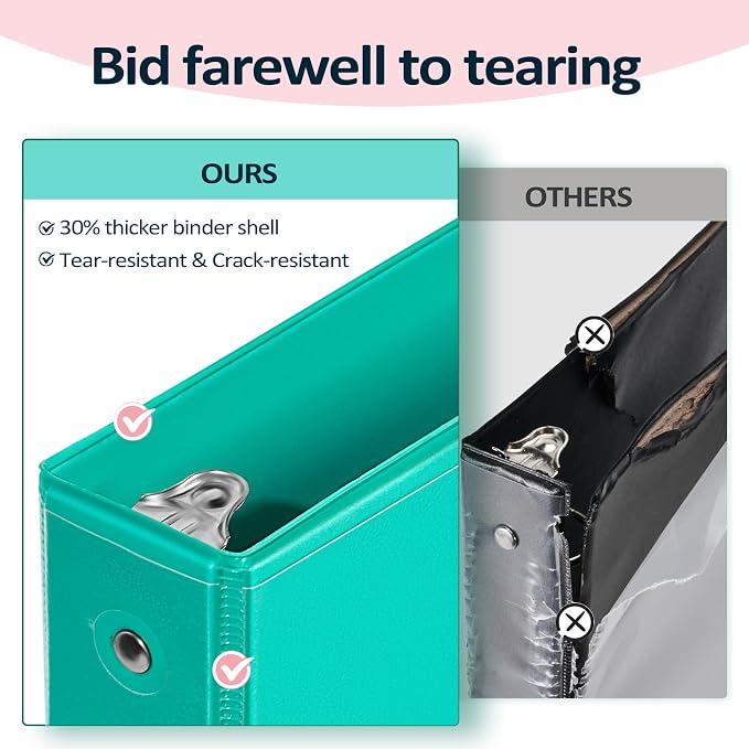 BinderX 3 Ring Binder 1 Inch, 1" Clear View Binder, Aqua Blue, Letter/ A4 | Extra Durable, PVC-Free, Customizable, Interior Pockets, 175-Sheet Capacity, Eco-Friendly, Reinforced Hinge, School, Office - Image 3