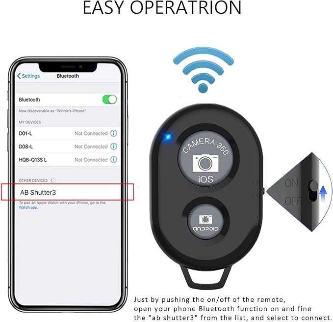 Wireless Remote Shutter for Cellphones and Tablets (3 Pack), AOQIYUE Wireless Remote for iPhone/Android Camera Control, Selfie Clicker for Photos and Videos - Wrist Strap Included - Image 2