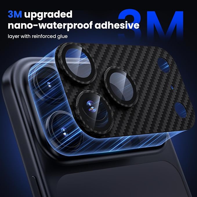 WSKEN for iPhone 17 Pro Max Camera Lens Protector - Military Grade Design | Strong Adhesion, Daily Shatterproof, Metal Aluminum Alloy Tempered Glass Camera Screen Protector, Carbon Fiber Texture - Image 3