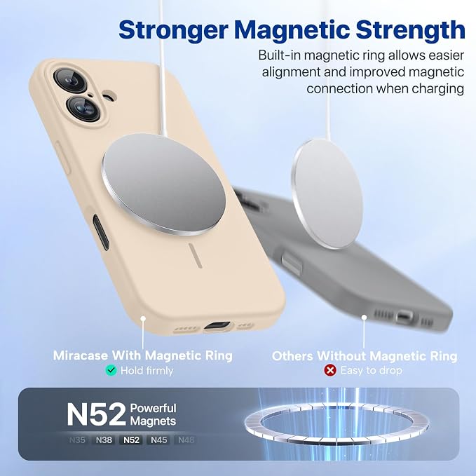 miracase Magnetic for iPhone 16 Plus Case, [Soft Anti-Scratch Microfiber Lining], Compatible with MagSafe, Liquid Silicone Shockproof Drop Protection Phone Case for 16 Plus,Sand - Image 4