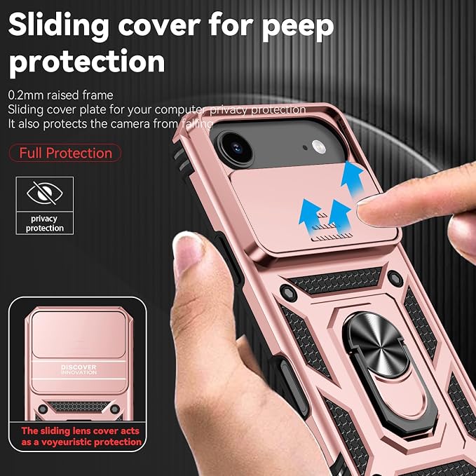 SunStory Phone Case for iPhone Air Case with HD Screen Protector & Slide Camera Cover & Rotated Ring Kickstand, [Military-Grade] Phone Case for iPhone 17 Air, Rose Gold - Image 3