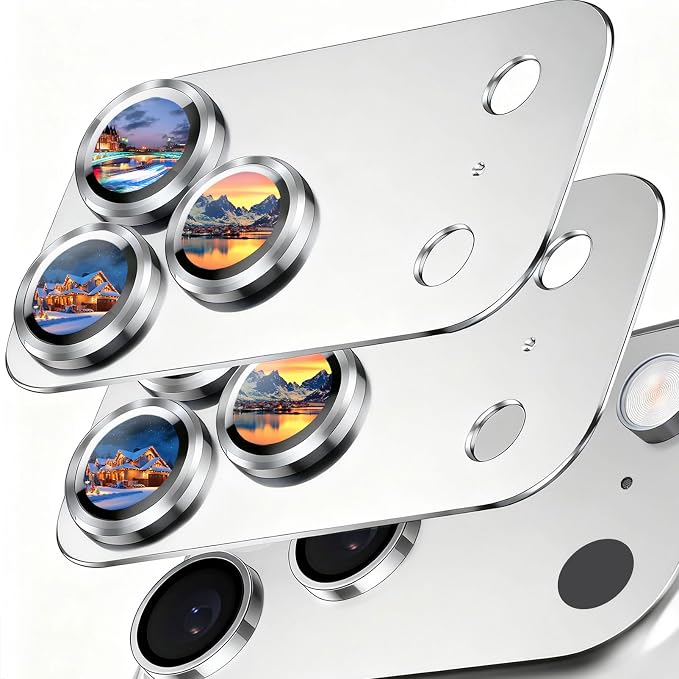 SiHPuoy Camera Lens Protector for iPhone 17 Pro Max, Tempered Glass,Silver | 2pcs, 9H+ Hardness, Military Grade Shatterproof, Anti-Scratch, Case Friendly, Metal Camera Cover, Does not Affect Night Shots by SiHPuoy