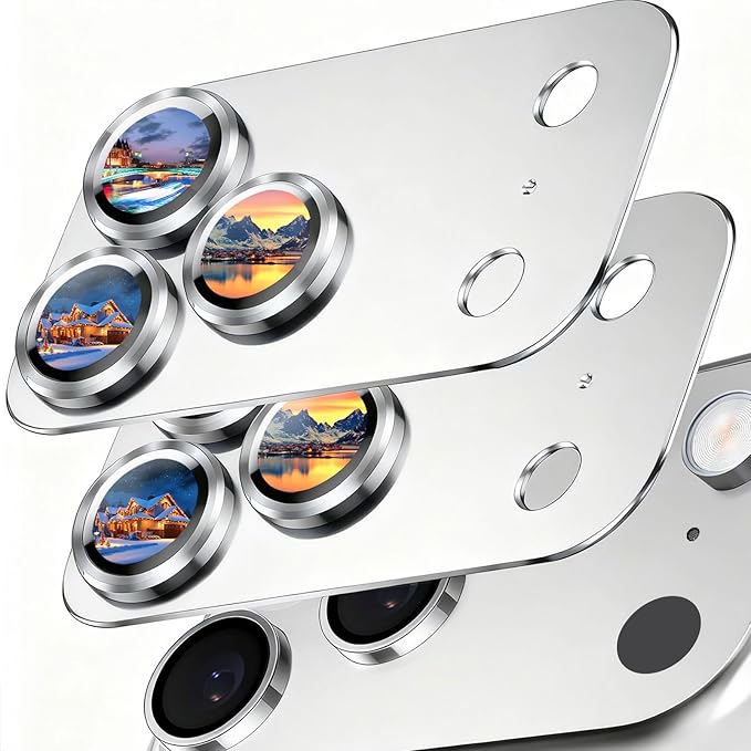 SiHPuoy 2pcs Camera Lens Protector for iPhone 17 Pro, Tempered Glass,Silver | 9H+ Hardness, Military Grade Shatterproof, Anti-Scratch, Case Friendly, HD Metal Camera Cover, Does not Affect Night Shots by SiHPuoy