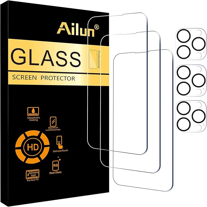 Ailun Screen Protector + Camera Lens Protector for iPhone 14 Pro Max | 3+3 Pack, 6.7 inch, Sensor Protection, Dynamic Island Compatible, Tempered Glass by Ailun