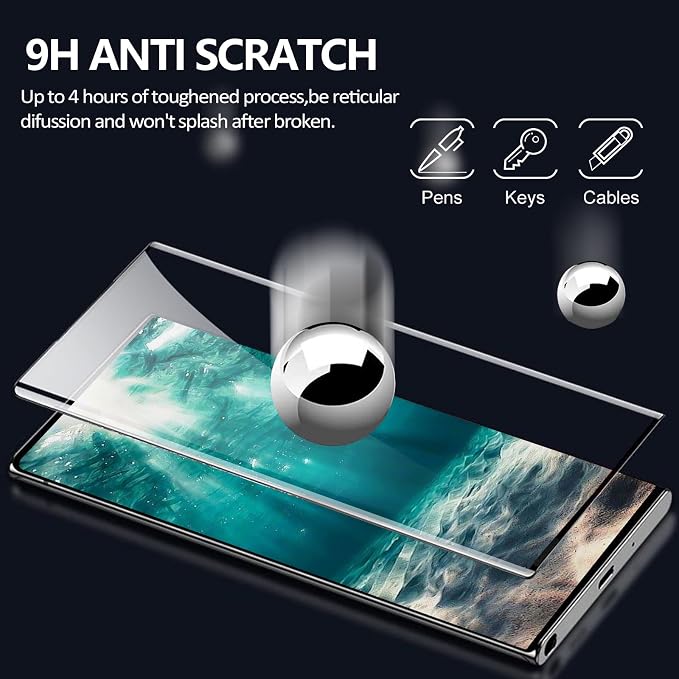[2+2 Pack] Galaxy S22 Ultra Screen Protector, 9H Tempered Glass, Ultrasonic Fingerprint Support, 3D Curved, HD Clear Scratch Resistant for Samsung Galaxy S22 Ultra 5G Glass Screen Protector - Image 4