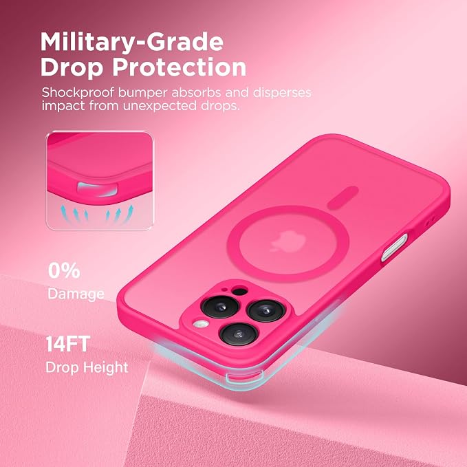 CAPRARO for iPhone 16 Pro Case, Compatible with MagSafe Hot Pink | Upgraded [Full Camera Protection] Protective Translucent Matte Women Girl Magnetic Phone Case Cover, Hot Pink - Image 5