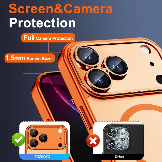 for iPhone 17 Pro Case with Privacy Screen Protector, Orange | Full Camera Protection, Compatible with MagSafe, Magnetic Translucent Matte Shockproof Phone Cover for iPhone 17 Pro - Image 6
