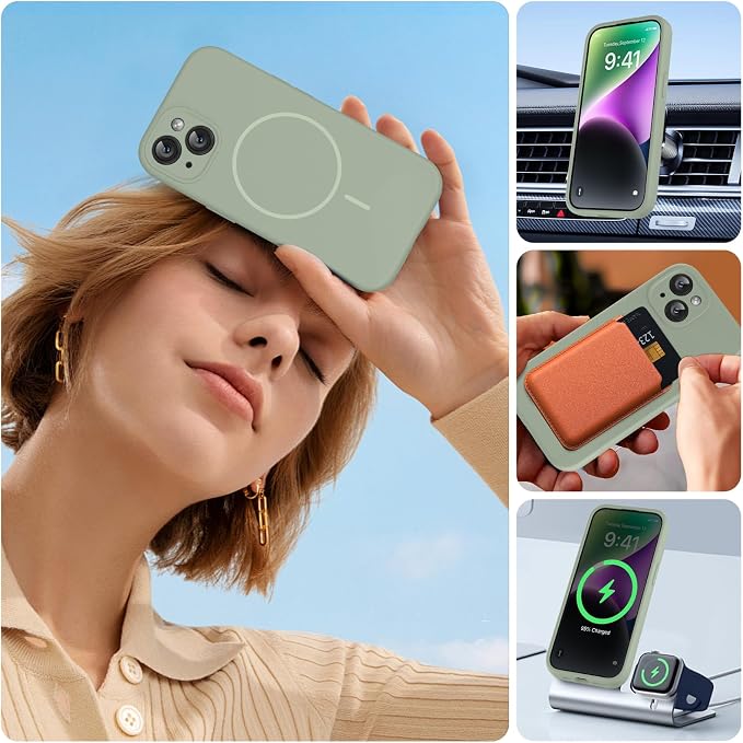 miracase Magnetic for iPhone 14 Plus Case, [Soft Anti-Scratch Microfiber Lining], Compatible with MagSafe, Silicone Shockproof Protection Phone Case for iPhone 14 Plus,Patina Green - Image 6
