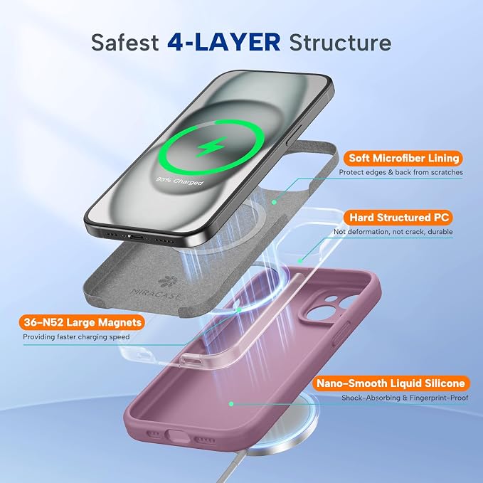 Miracase Silicone & Magnetic for iPhone 15 Plus Case, Blackcurrant | Compatible with MagSafe, Soft Microfiber Lining, Liquid Silicone Case Shockproof Drop Protection Phone Case for 15 Plus - Image 3