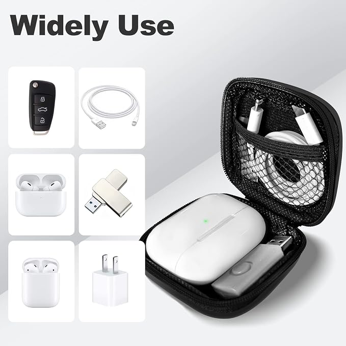 Square + Round Earbud Case Portable EVA Carrying Case Storage Bag Cell Phone Accessories Organizer with Carabiner for Earphone, Earbud, Earpieces, SD Memory Card, Camera Chips,Black - Image 3