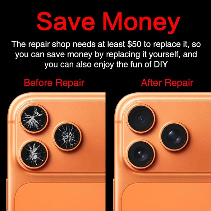 2PCS ASDAWN Back Rear Camera Lens Glass Replacement for iPhone 17 Pro Max and 17 Pro Camera Glass Lens Replacement with Pre-Installed Adhesive + Repair Tool Kit + Installation Manual - Image 5