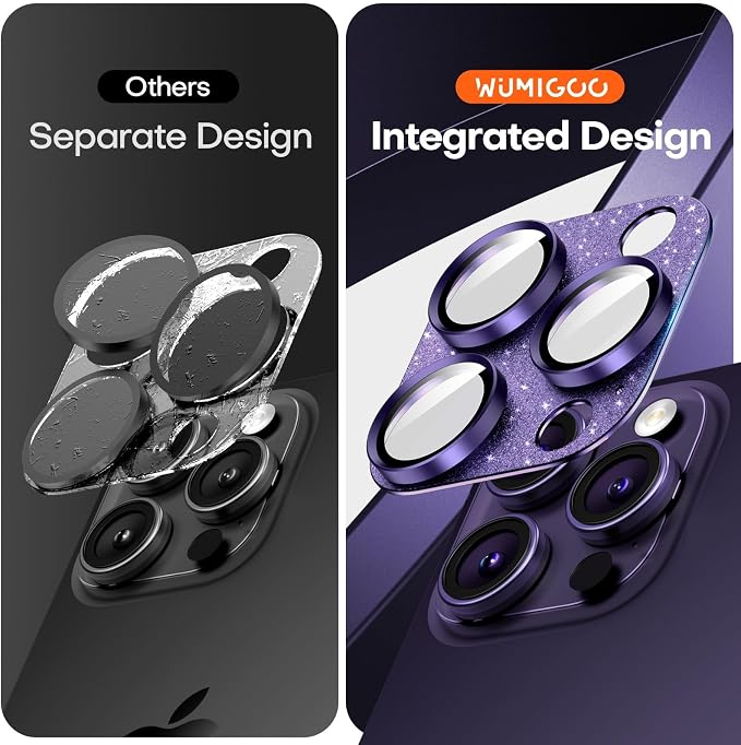 Camera Lens Protector for iPhone 16/15/14 Pro Max & 16/15/14 Pro | Glitter Purple, Aluminum Alloy, 9H+ Glass Camera Cover, Nano Reinforced Adhesive, Anti-Drop, Anti-Scratch, Case Friendly - Image 2