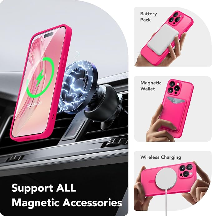 CAPRARO for iPhone 14 Pro Case, Compatible with MagSafe Hot Pink | Upgraded [Full Camera Protection] Shockproof Protective Slim Translucent Matte Magnetic Phone Case 6.1'', Hot Pink - Image 3