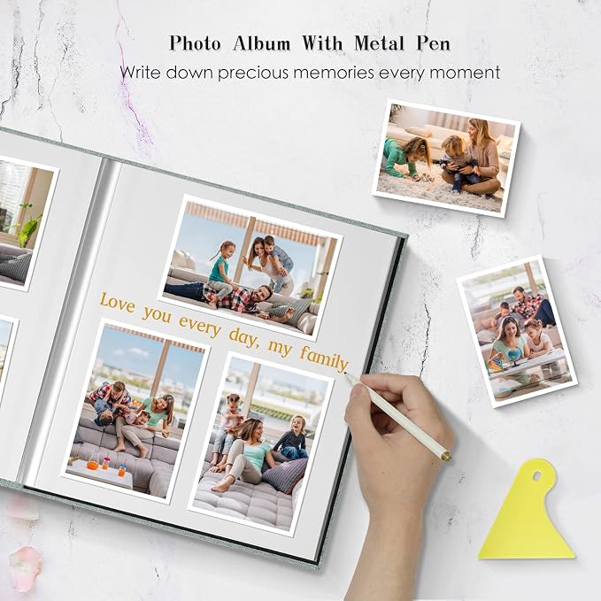 Spbapr Large Photo Album, DIY Scrapbook for 4x6, 5x7, 8x10 Pictures, 40 Pages, Khaki Color, with Metallic Pen and Scraping Plate - Image 5