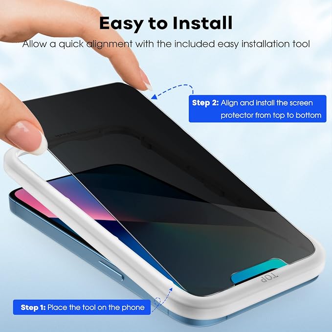 JETech Privacy Screen Protector for iPhone 13, 2+2 Pack | Anti-Spy Tempered Glass, with Camera Lens Protector, Easy Installation Tool - Image 4