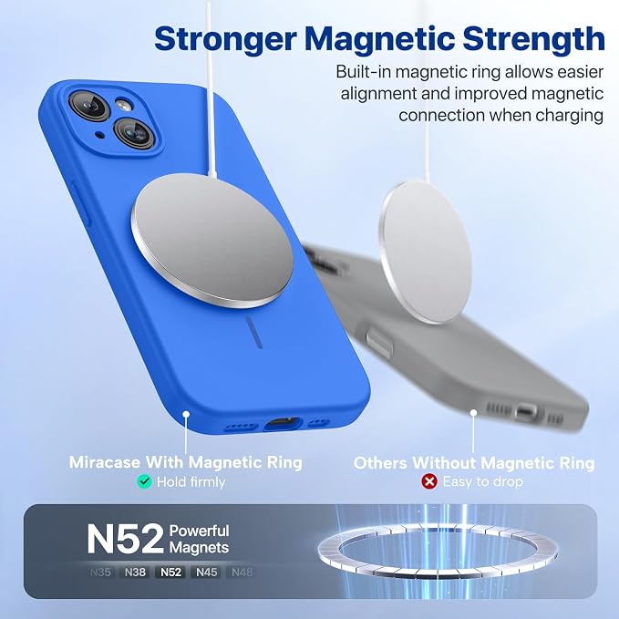Miracase Silicone & Magnetic for iPhone 15 Case, Mediterranean Blue | Compatible with MagSafe, Soft Microfiber Lining, Premium Silicone Cover Shockproof Drop Protection Phone Case for 15 - Image 5