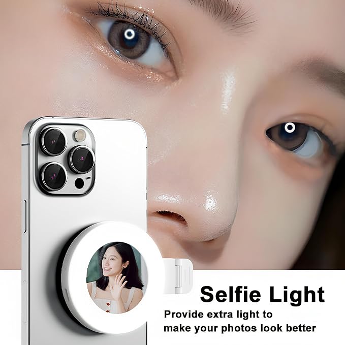 Phone Light, Clip-On Selfie Light with Mirror, Adjusted 3 Lighting Modes, Portable Ring Light for Makeup, Selfie, Video Conference, TikTok, Vlog (Pink) - Image 7