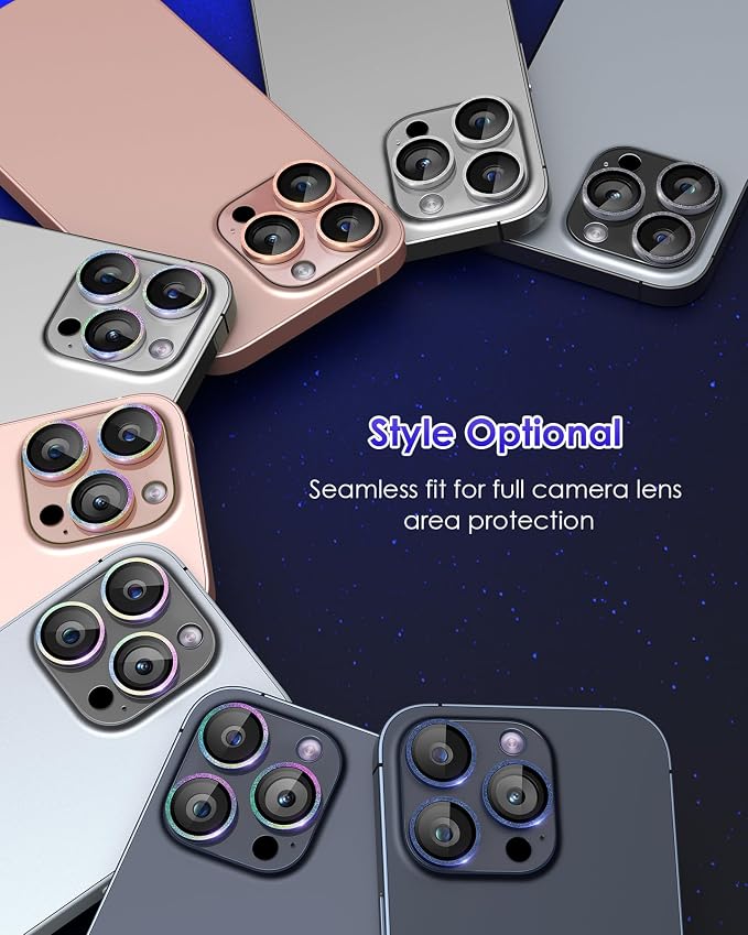 Compatible for iPhone 16 Pro Max/iPhone 16 Pro/iPhone 14 Pro/iPhone 14 Pro Max Camera Lens Protector Glitter, Clear 9H Tempered Glass Glitter Rose+Rose - Image 6