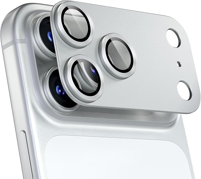 for iPhone 17 Pro Max Camera Lens Protector, Silver | [Military Grade Shatterproof] [Strong Adsorption] [Case Friendly] Matte Metal Tempered Glass Camera Screen Cover Accessories by Beuxece