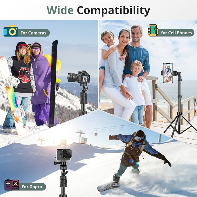 SENSYNE 72" Phone Tripod, Extendable Cell Phone Tripod Stand, Selfie Stick with Wireless Remote and Phone Holder, Compatible with iPhone Android Phone, Camera - Image 3