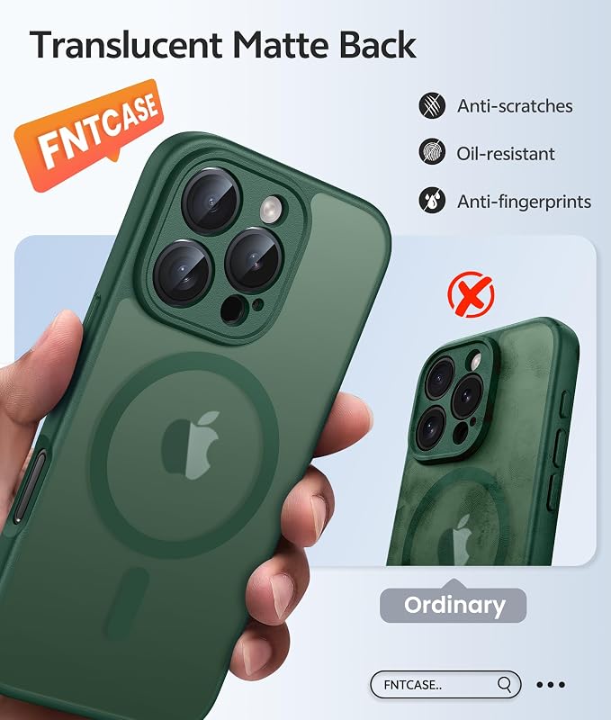 FNTCASE for iPhone 16 Pro Case, Fit for Magsafe, with Screen Protector | Full Camera Protection, Translucent Matte, 14FT Military Grade Drop Proof, Shockproof Protective Phone Cover, Green - Image 6
