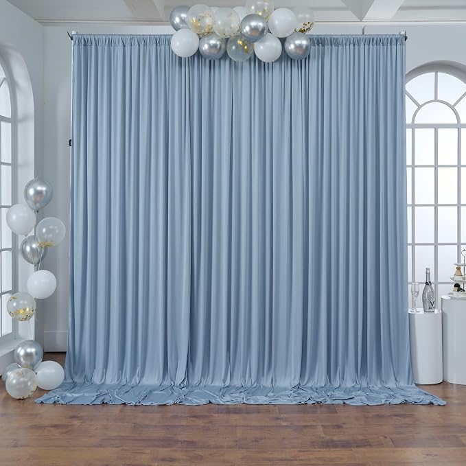 40 ft x 10 ft Wrinkle Free Dusty Blue Backdrop Curtain for Parties, 8 Panels 10ft Polyester Dusty Blue Photo Backdrop Drapes for Graduation Birthday Wedding Party Stage Curtains - Image 9