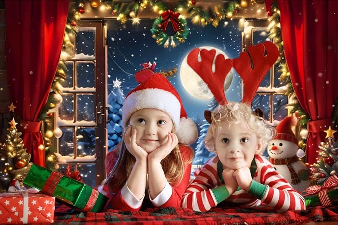 Christmas Backdrop 12x6ft Winter Full Moon Snow Pine Trees Forest Santa Claus Background Snowman Xmas Tree Party Decors Photo Booth Props - Image 2