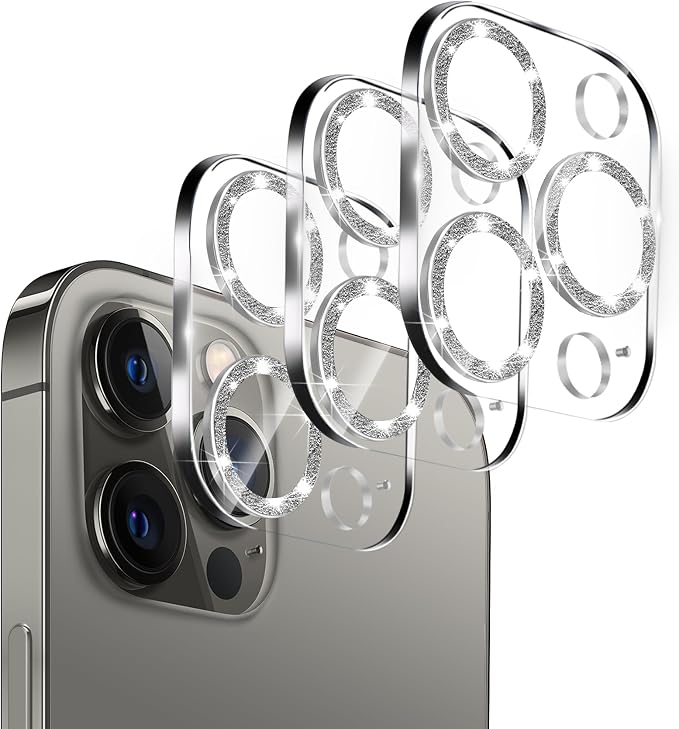 Dengduoduo 3 Pack Tempered Glass Camera Lens Protector for iPhone 12 Pro Max 6.7" Bling Glitter Sparkle, Ultra HD, 9H Hardness, Anti-Scratch, Case Friendly, Easy to Install [No Affect on Night Shots] by Dengduoduo