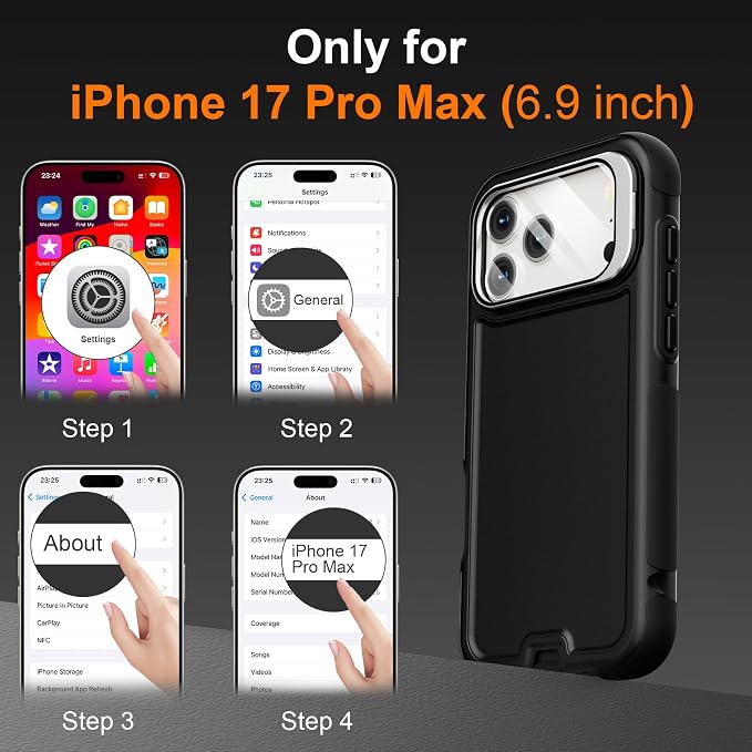 Follaroma Magnetic for iPhone 17 Pro Max Case with Camera Cover Stand,Black | Built-in Glass Camera Cover Stand,Compatible with MagSafe,Heavy Duty Shockproof Protective,Military-Grade Anti-DropDual Case - Image 3
