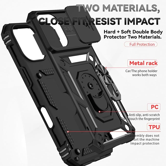 HNHYGETE for iPhone 17 Case with Screen Protector: [Military Grade 20ft. Drop Tested] Slide Camera Cover Ring Shockproof Protective Phone Case for - iPhone 17 (Black) - Image 5