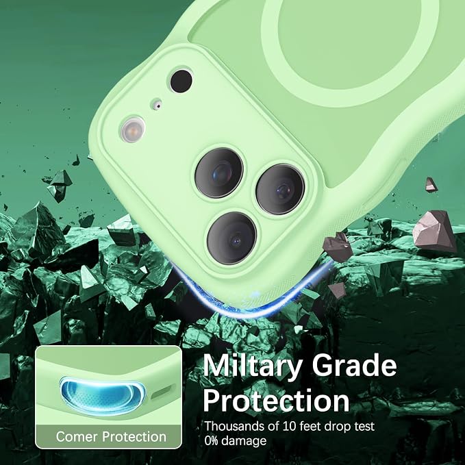 BENTOBEN Magnetic for iPhone 17 Pro Max Case, Cute Wavy [Full Camera Protection][Compatible with MagSafe] Matte Anti-Slip Bumper Women Men Boys Protective Cover for 17 ProMax 6.9",Matcha Green - Image 8