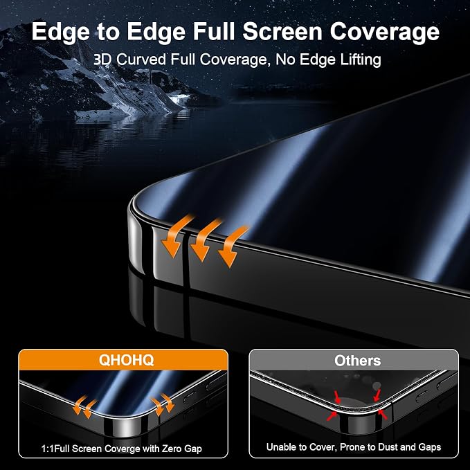 QHOHQ for iPhone 16 Pro Privacy Screen Protector + Camera Lens Protector | 3+3Pack Tempered Glass, Military Grade Shatterproof, Anti Spy Glass, Full Edge Coverage, Ultra Durable,with Installation Tool - Image 3