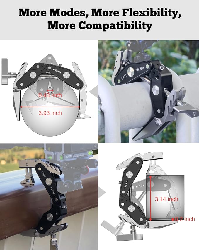 HEIPI C100 Super Clamp & MA175 Magic Arm & Phone Clip, Max Clamping 3.93" | Clamp & stand design. Max clamping 3.93" / 10cm. Dual screw mounts: 1/4"-20 & 3/8"-16. Compatible with phone - Image 6