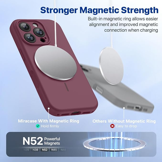 miracase Magnetic for iPhone 16 Pro Case, [Soft Anti-Scratch Microfiber Lining], Compatible with MagSafe, Liquid Silicone Case Shockproof Drop Protection Phone Case for 16 Pro,Wine Red | Compatible with MagSafe, Soft Microfiber Lining, Liquid Silicone ... - Image 5