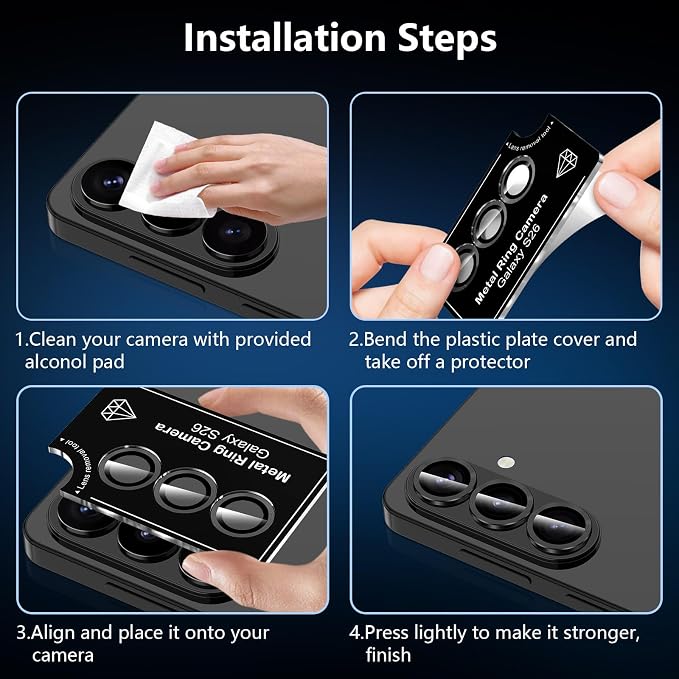 for Samsung Galaxy S26 Camera Lens Protector, Individual Metal Ring Tempered Glass Lens Cover, [Strong Adsorption] Scratch Resistant Ultra-Thin HD Clear Lens Cover, 1 Set-Black - Image 7