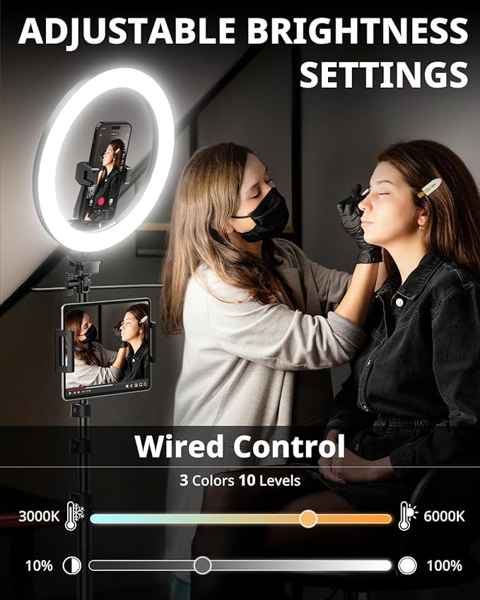 UBeesize 12" Ring Light with 74" Extendable Tripod Stand and Tablet Holder | LED Circle Light with Phone & iPad Holder for Video Recording, Photography, Live Streaming, Makeup, Webcam, TikTok & YouTube - Image 2