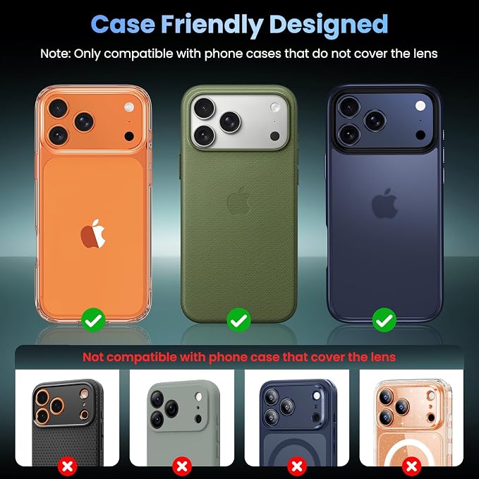 Uyiton for iPhone 17 Pro Max Camera Lens Protector, Metal Frame Glass Cover | Not Easy to Break, Strong Adsorption, Case-Friendly, Metal 9H Sapphire Glass Rear Camera Screen Cover, Cosmic Orange, 2 Packs - Image 4
