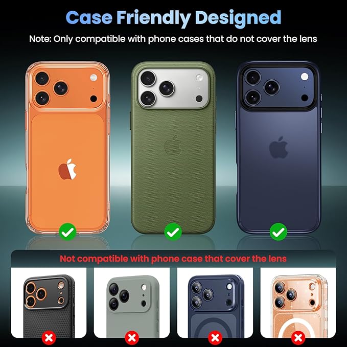 Uyiton for iPhone 17 Pro Camera Lens Protector, Metal Frame Glass Cover | Not Easy to Break, Strong Adsorption, Case-Friendly, Metal 9H Sapphire Glass Rear Camera Screen Cover, Deep Blue, 2 Packs - Image 4