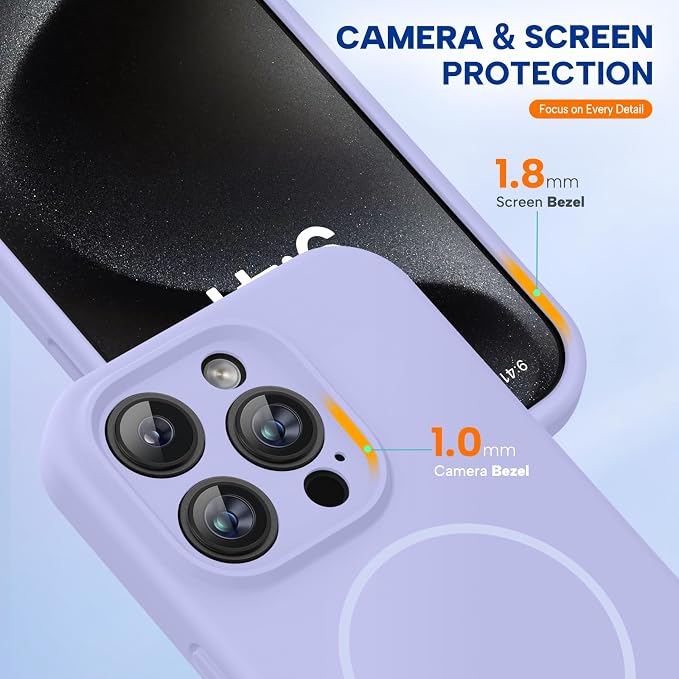 miracase Magnetic for iPhone 15 Pro Max Case, [Soft Anti-Scratch Microfiber Lining], Compatible with MagSafe, Liquid Silicone Case Shockproof Drop Protection Phone Case for 15 ProMax, Light Purple - Image 8