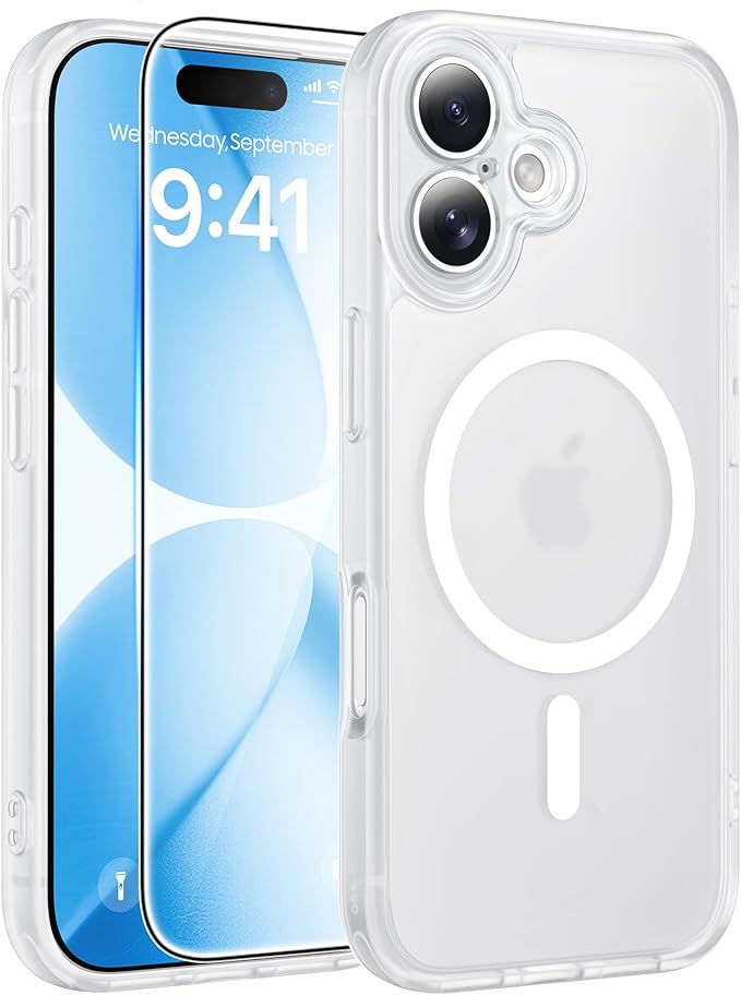 FNTCASE for iPhone 17 Case, Compatible with Magsafe, Glass Screen Protector | Full Camera Protection, Translucent Matte, 14FT Military Grade Drop Proof, Shockproof Protective Phone Cover, White by FNTCASE