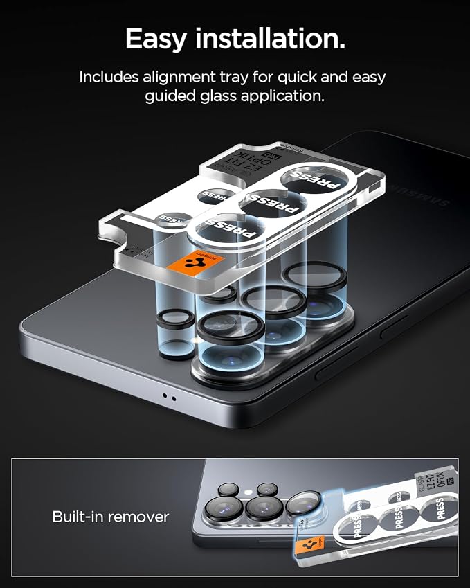 Spigen Camera Lens Protector for Galaxy S26 Ultra - Black [2 Pack] | GlasTR EZ Fit Optik Pro, 9H+ Tempered glass, Scratch resistant, Original photo quality, Auto-align tray, Case-friendly - Image 4