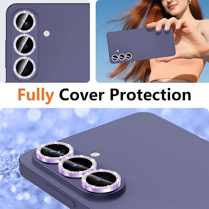 for Samsung Galaxy S26 Camera Lens Protector, Individual Metal Ring Tempered Glass Lens Cover, [Strong Adsorption] Scratch Resistant Ultra-Thin HD Clear Lens Cover, 1 Set-Purple Diamond - Image 8