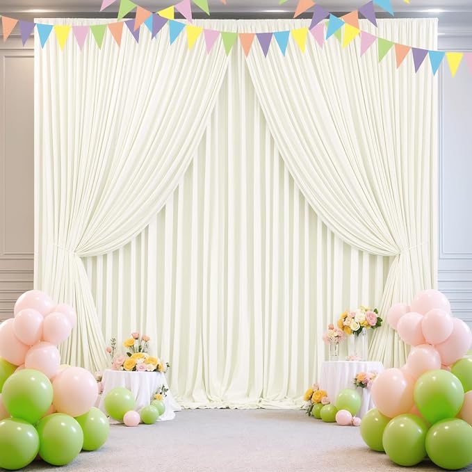 10 Panels Ivory Backdrop Curtains for Wedding Party Wrinkle Free Backdrops Curtain Drapes Fabric Decorations Photo Back Drop Cloth for Baby Shower Photography Stage Reception 50ft(W) x 12ft(H) - Image 8