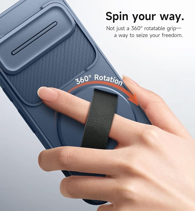 SURITCH for Google Pixel 10/10 Pro Case with 360° Rotatable Hand Strap Phone Grip Holder & Invisible Kickstand & Slide Camera Cover, Protective Cover for Pixel 10/10 Pro -Dark Blue - Image 3