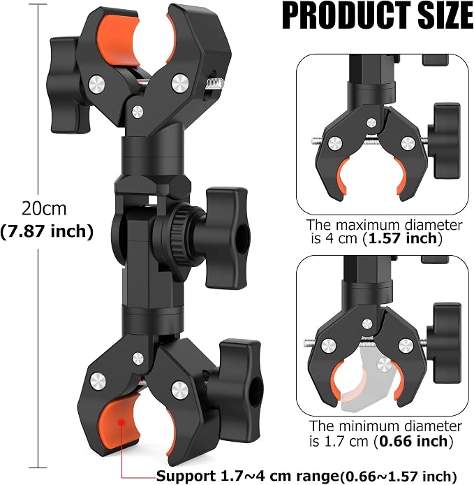 Double Clamp Camera Mount Bracket Magic Arm with 1/4" Screw Interface | Double Super Umbrella Clamp for Chair, Strollers, Photo Studio Light Stand, Motorcycle, Poles, Photography Reflector, Flag - Image 5