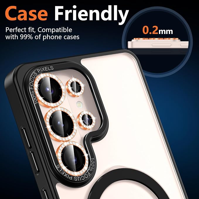 for Samsung Galaxy S26 Ultra Camera Lens Protector, Individual Metal Ring Tempered Glass Lens Cover, [Strong Adsorption] Scratch Resistant Ultra-Thin HD Clear Lens Cover, 1 Set-Orange Diamond - Image 6