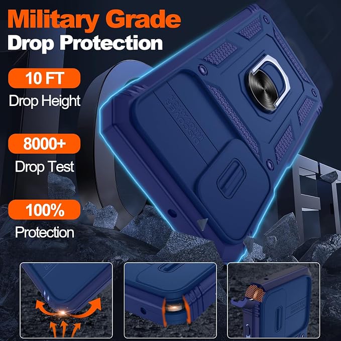 for Samsung Galaxy A15 5G Case with 2PCS Screen Protector, Build in 360° Rotating Ring Kickstand, Military Grade Protective Case for Samsung A15 Phone, Blue - Image 2
