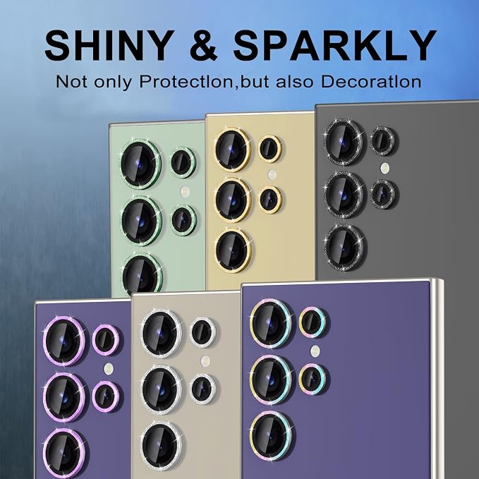 for Samsung Galaxy S24 Ultra Camera Lens Protector, Individual Metal Ring Tempered Glass Lens Cover, [Strong Adsorption] Scratch Resistant Ultra-Thin HD Clear Lens Cover, 2 Set-Gold Sparkly - Image 7